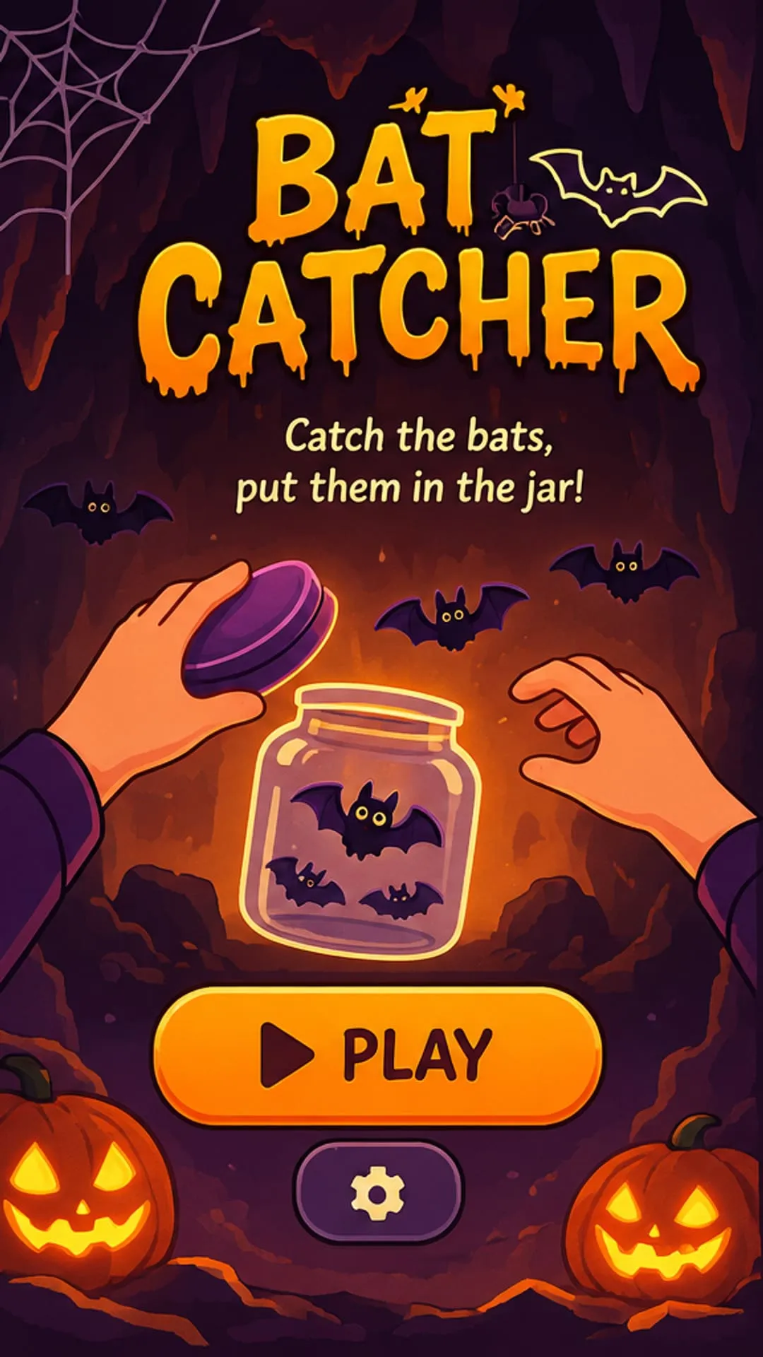 Bat Catcher start screen with the slogan Catch the bats, put them in the jar