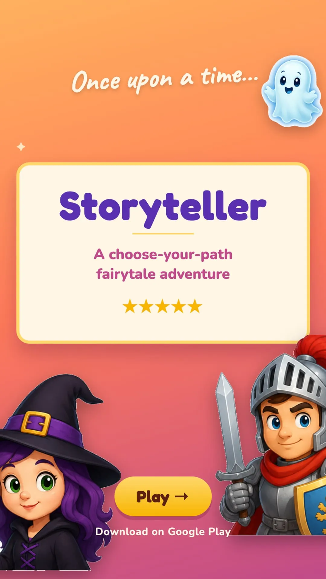 Storyteller poster: a choose-your-path fairytale adventure with the Witch and the Knight